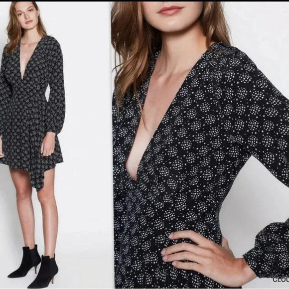 Equipment Size 0 Black Long Sleeve Alexandria Star Printed Silk Dress - Picture 2 of 7